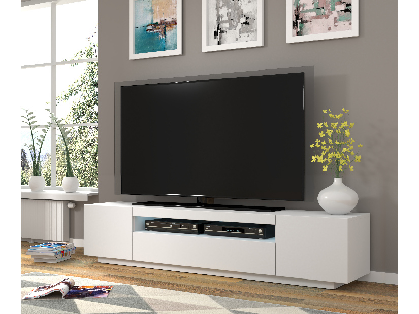 TV stolík/skrinka Aurinko 200 (matná biela) (s osvetlením)