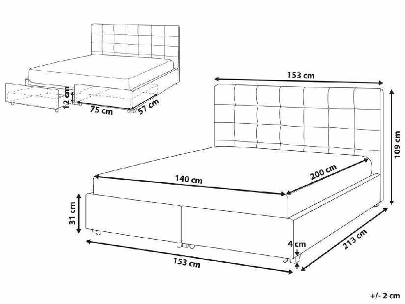 Manželská posteľ 140 cm Rhiannon (béžová) (s roštom a úložným priestorom)