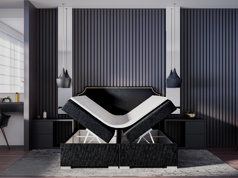 Kontinentálna posteľ 140 cm Lupin (čierna) (s matracom a úl. priestorom)