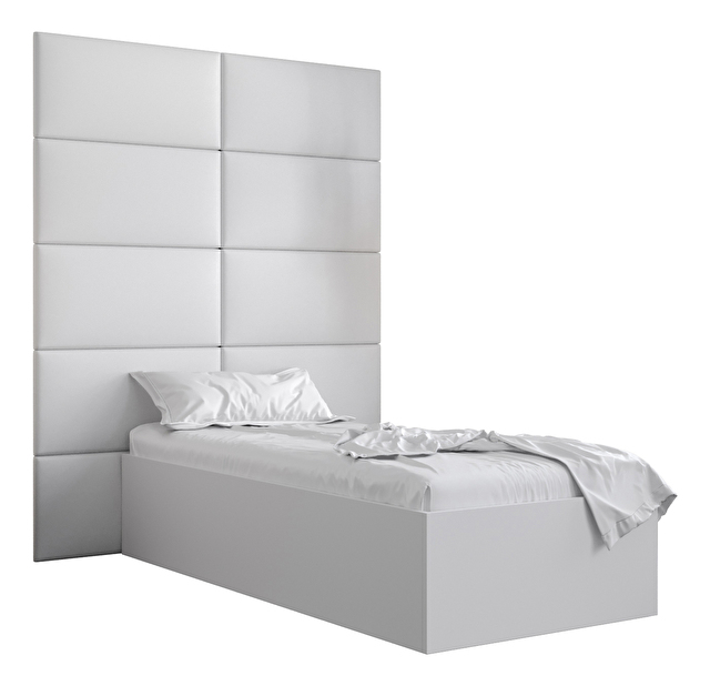 Jednolôžková posteľ s čalúneným čelom 90 cm Brittany 1 (biela matná + biela) (s roštom)
