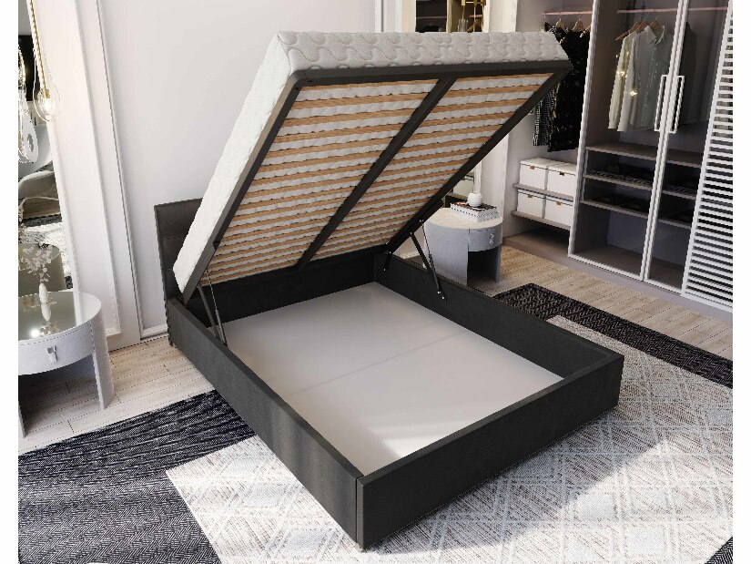 Manželská posteľ 140 cm Lonnie (čierna) (s roštom a úložným priestorom)