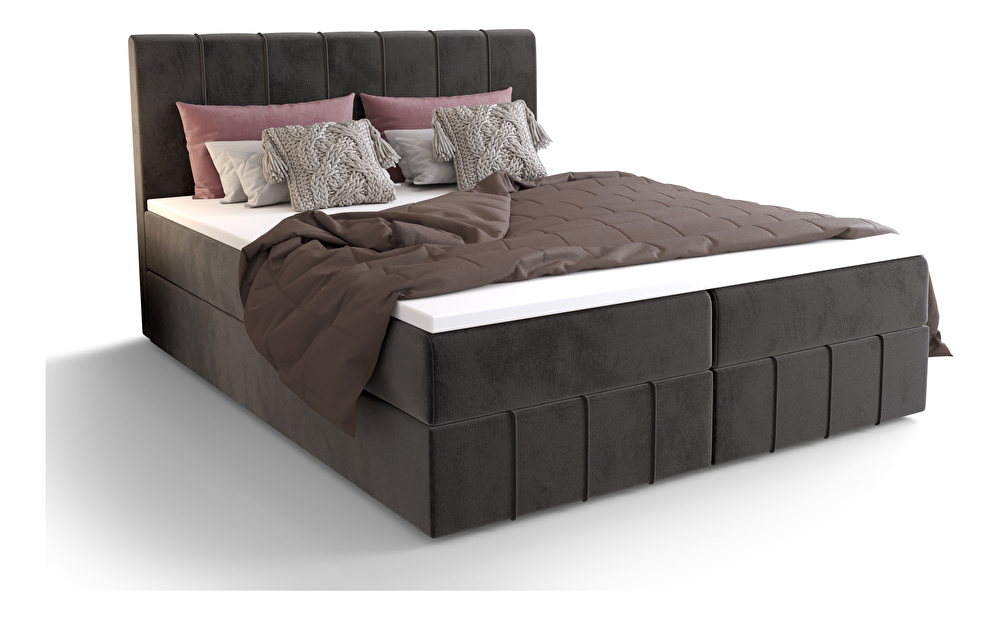 Manželská posteľ Boxspring 160 cm Barack (tmavosivá) (s matracom a úložným priestorom)