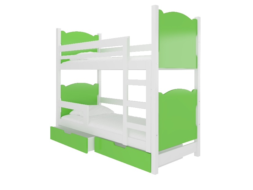 Poschodová detská posteľ 180x75 cm Marryann (s roštom a matracom) (biela + zelená)