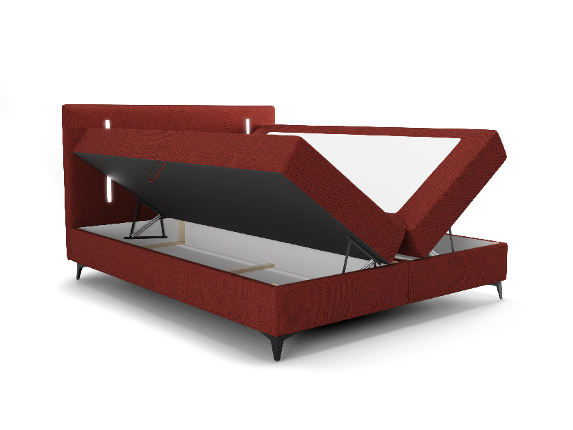 Manželská posteľ 200 cm Ortega Comfort (červená) (s roštom a matracom, s úl. priestorom) (s LED osvetlením)