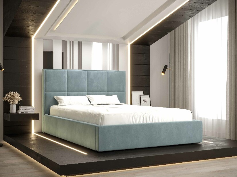 Manželská posteľ 160 cm Gino (modrá) (s roštom a úložným priestorom)