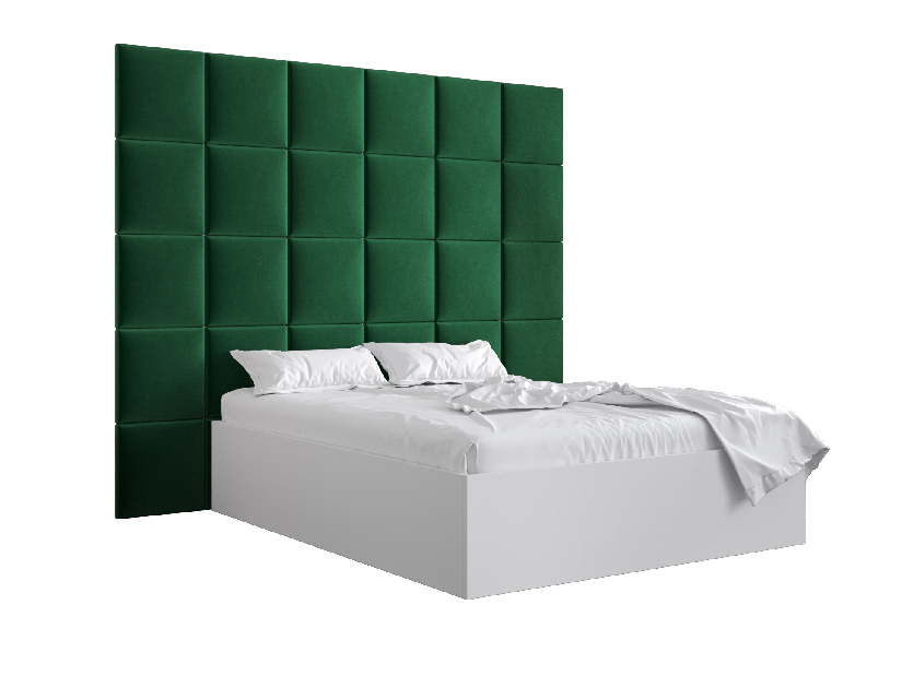 Manželská posteľ s čalúneným čelom 160 cm Brittany 3 (biela matná + zelená) (s roštom)
