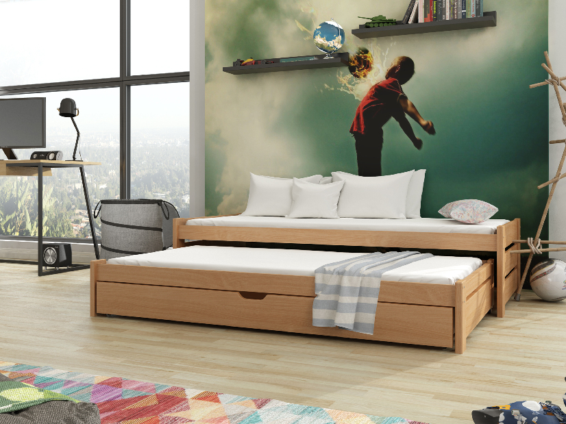 Detská posteľ 90 x 200 cm ANISSA (s roštom a úl. priestorom) (buk)