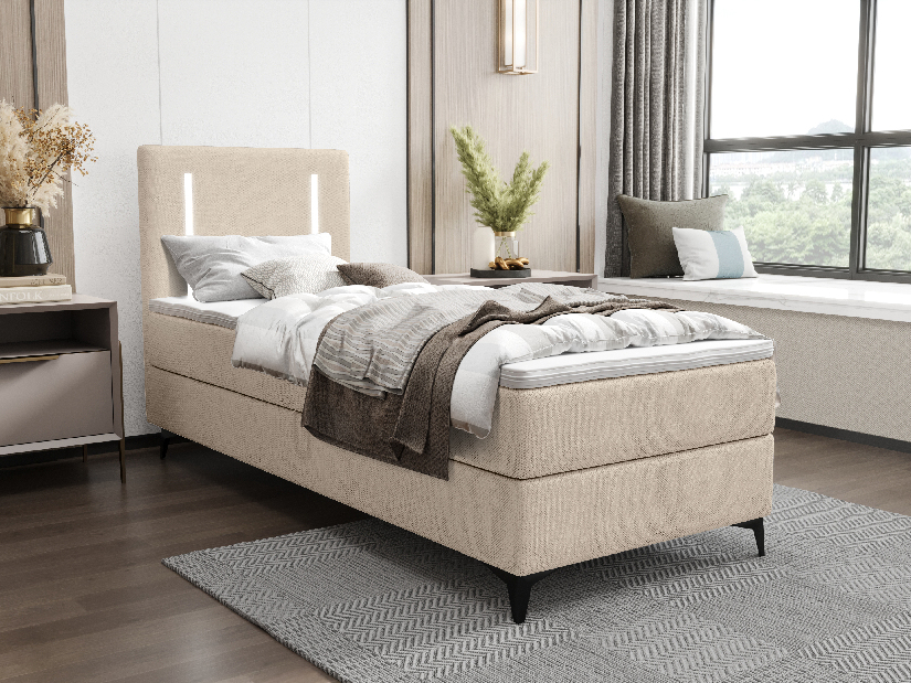Jednolôžková posteľ 80 cm Ortega Comfort (béžová) (s roštom a matracom, bez úl. priestoru) (s LED osvetlením)