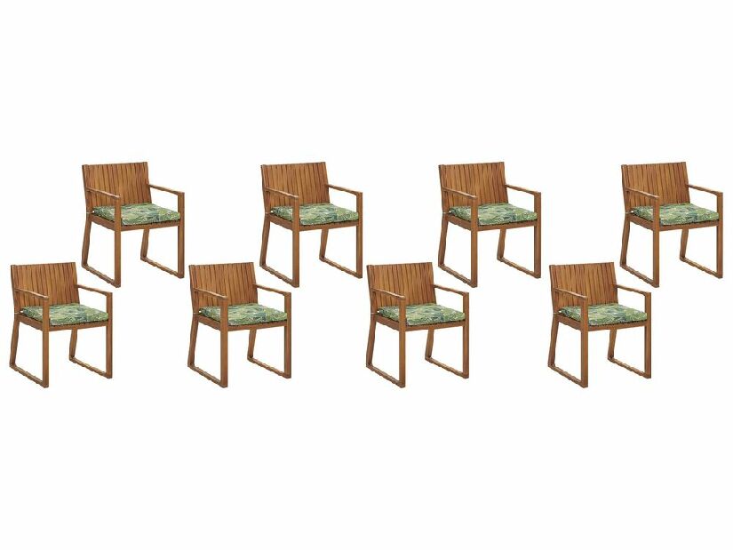 Set 8 ks. záhradných stoličiek SASAN (svetlohnedá) (so zelenými podsedákmi)