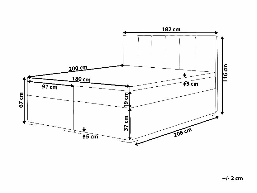 Manželská posteľ Boxspring 180 cm LORRO (s matracmi) (čierna)