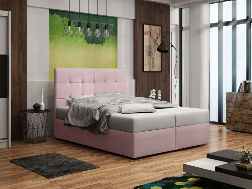 Manželská posteľ Boxspring 140 cm Duel 2 Comfort (ružová) (s matracom a úložným priestorom)