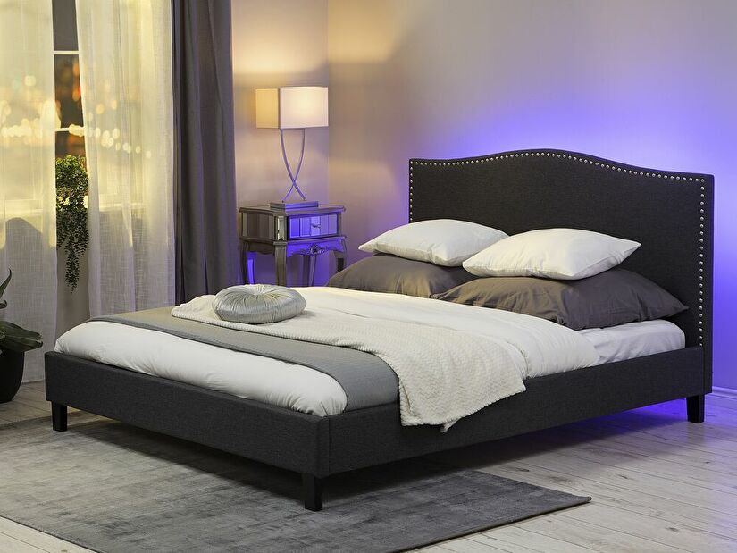 Manželská posteľ 160 cm MONTHY (s roštom a LED osvetlením) (tmavosivá)