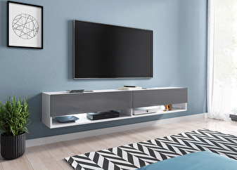 TV stolík/skrinka Aldesia 180 (biela + šedý lesk) (bez osvetlenia)