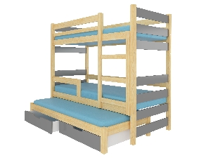 Poschodová detská posteľ 180x75 cm Karin (s roštom a matracom) (borovica + sivá)