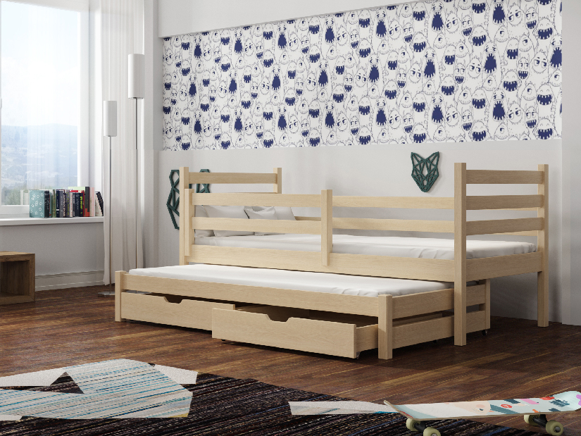 Detská posteľ 80 x 180 cm MONTY (s roštom a úl. priestorom) (borovica)