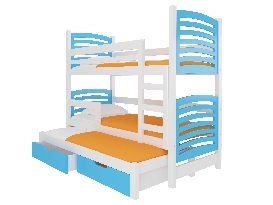 Poschodová detská posteľ 180x75 cm Stanislava (s roštom a matracom) (biela + modrá)