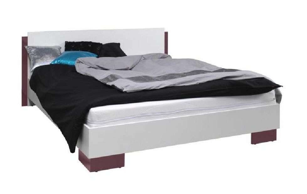 Manželská posteľ 160 cm Laurenia (biela + fialová) (s roštom) *výpredaj