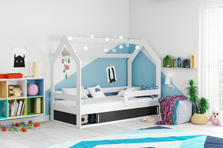 Detská posteľ 80 cm Dormo (biela + čierna) (s roštom, matracom a úl. priestorom)