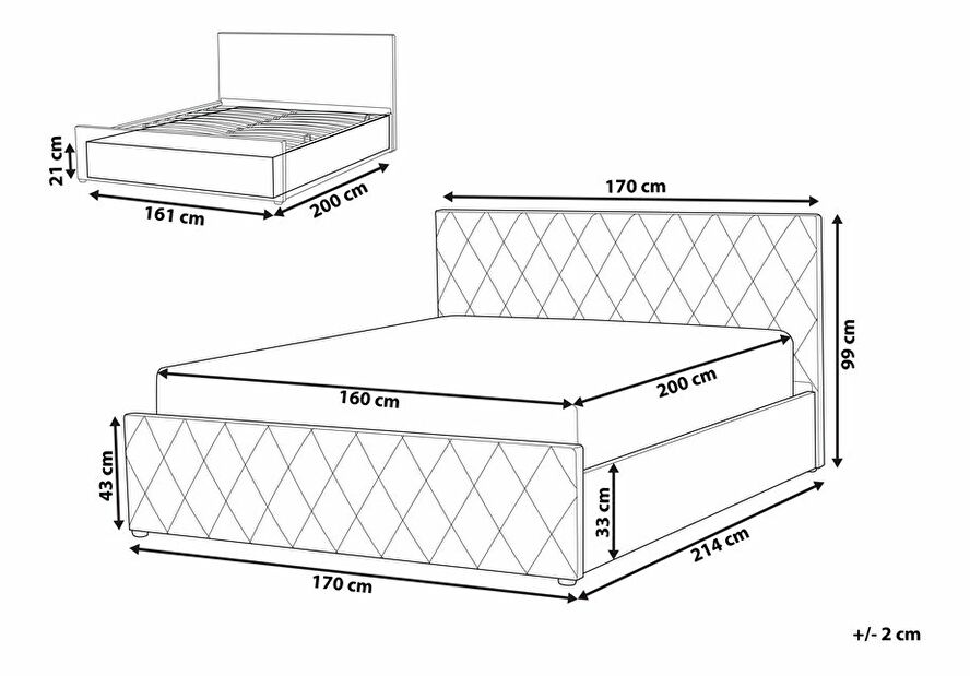 Manželská posteľ 160 cm Rhett (ružová) (s roštom a úložným priestorom)