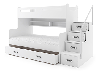 Poschodová posteľ 120 x 200 cm Moxxo 3 (biela + biela) (s roštami, matracmi a úl. priestorom)