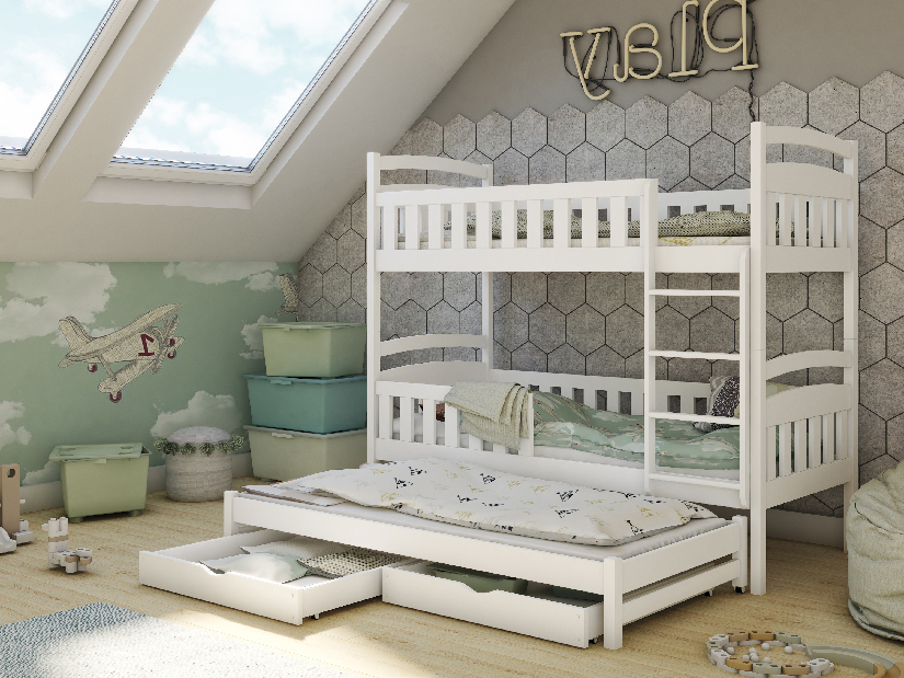 Detská posteľ 90 x 190 cm ANNETT (s roštom a úl. priestorom) (biela)