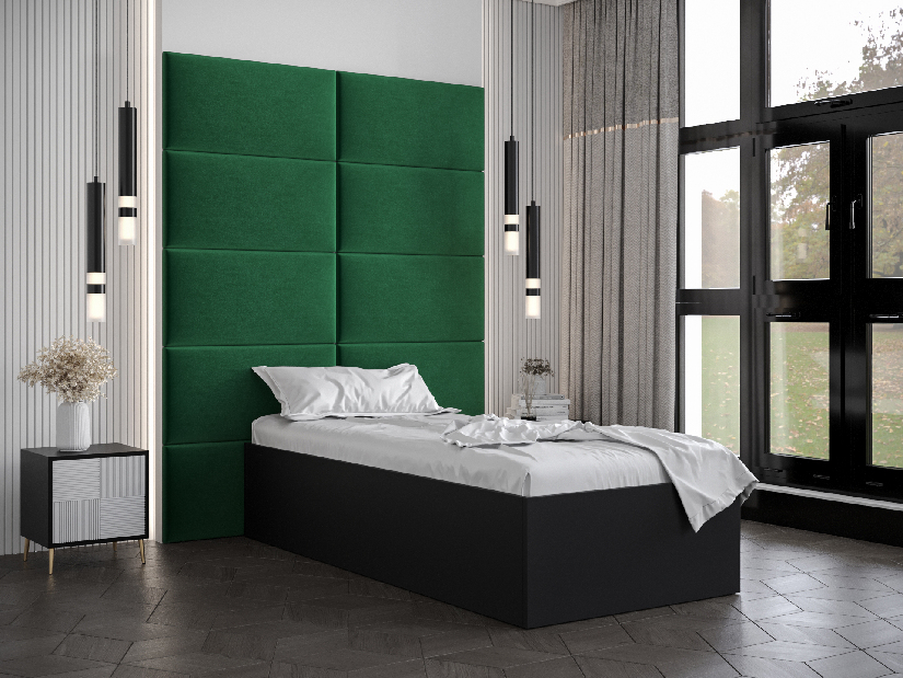 Jednolôžková posteľ s čalúneným čelom 90 cm Brittany 1 (čierna matná + zelená) (s roštom)