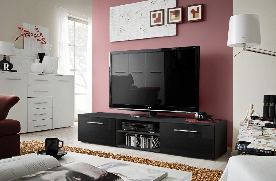 TV stolík/skrinka Beryl 23 ZZ B2 (čierna + lesk čierny)