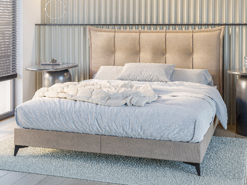Kontinentálna posteľ 200 cm Foxtrot (svetlobéžová) (s matracom a úl. priestorom)