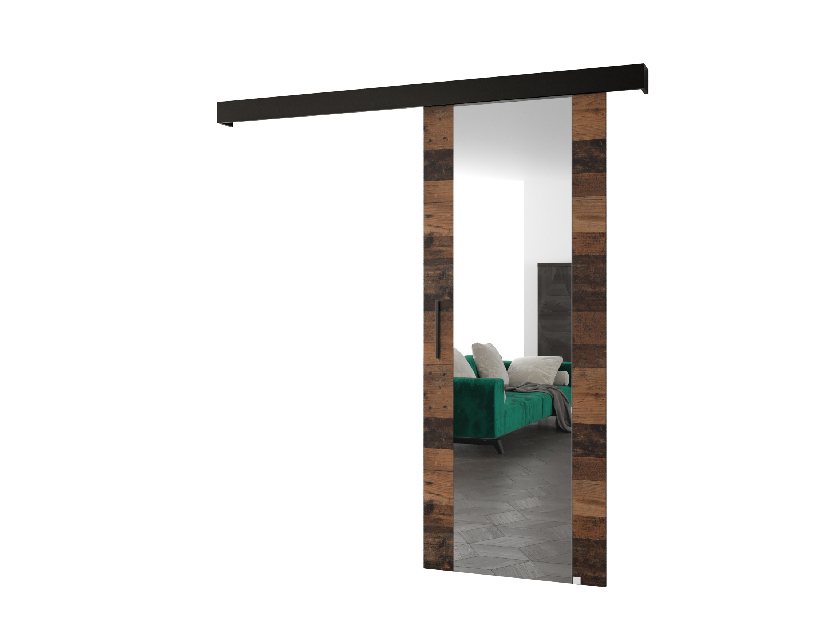 Posuvné dvere 90 cm Sharlene II (drevo old style + čierna matná + čierna) (so zrkadlom)