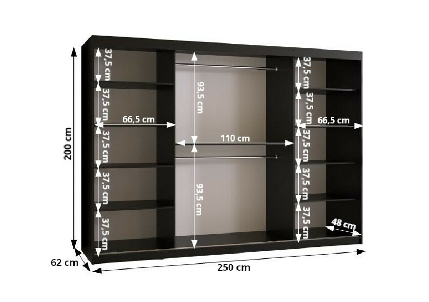 Šatníková skriňa so zrkadlom 250 cm Riana Wa 2 250 (biela)