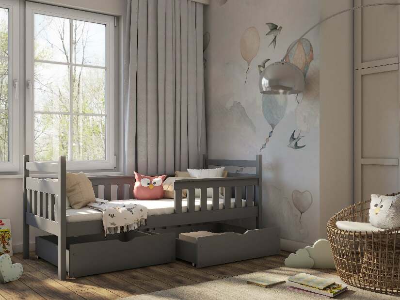 Detská posteľ 90 x 190 cm Emelda (s roštom a úl. priestorom) (grafit)