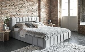 Manželská posteľ 140 cm Luxa (svetlosivá) (s roštom, úl. priestorom a LED)