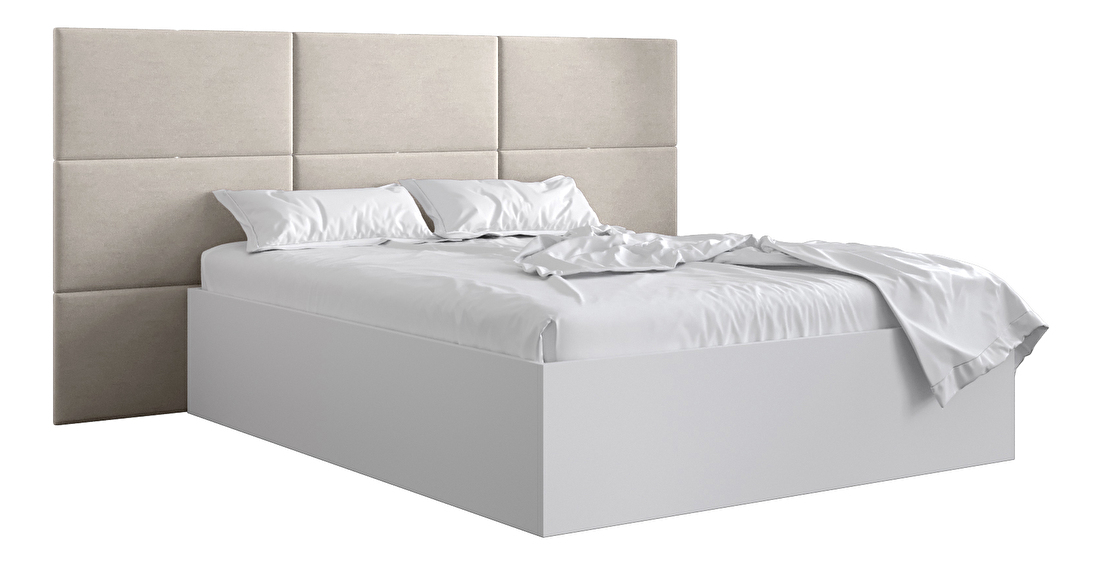 Manželská posteľ s čalúneným čelom 160 cm Brittany 2 (biela matná + krémová) (s roštom) *bazár