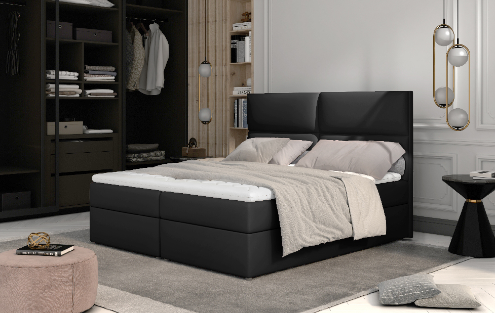 Kontinentálna posteľ 185 cm Alyce (čierna) (s matracmi)