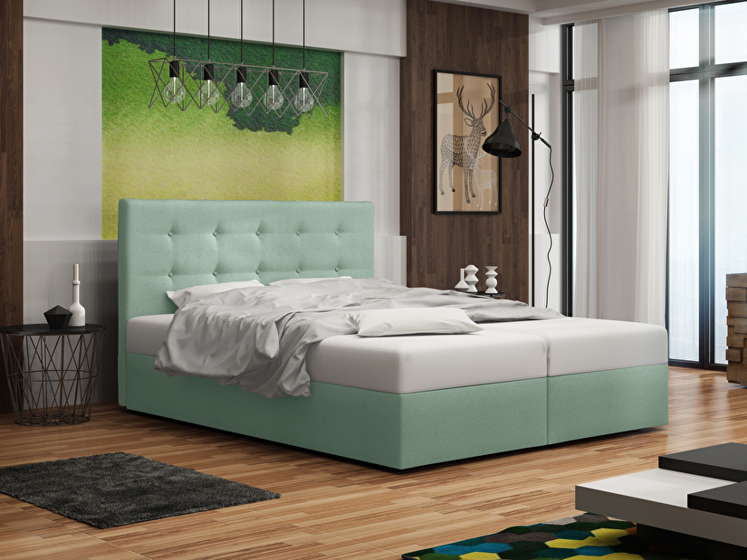 Manželská posteľ Boxspring 160 cm Duel 1 (mätová) (s matracom a úložným priestorom)