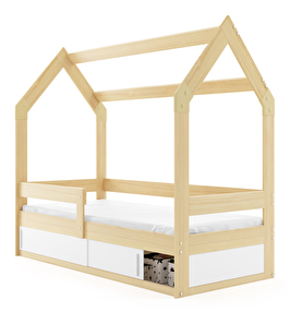 Detská posteľ 80 cm Dormo (borovica + biela) (s roštom, matracom a úl. priestorom)