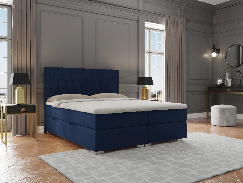 Manželská posteľ Boxspring 180 cm Piranno (tmavomodrá velvet) (s úložným priestorom)