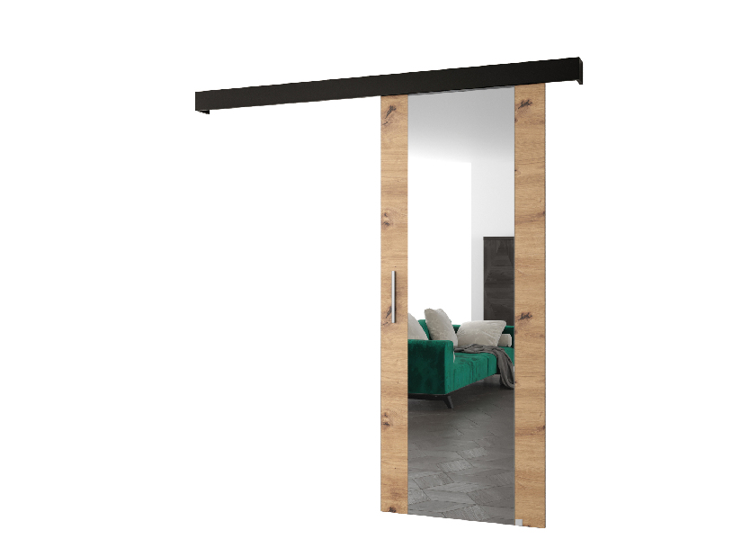 Posuvné dvere 90 cm Sharlene II (dub artisan + čierna matná + strieborná) (so zrkadlom)