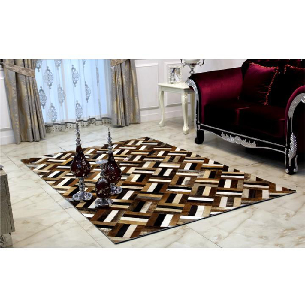 Kožený koberec 120x180 cm Kazuko TYP 02 (hovädzia koža + vzor patchwork)