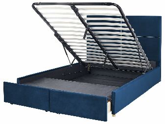 Manželská posteľ 140 cm Vissarion (modrá) (s roštom a úložným priestorom)