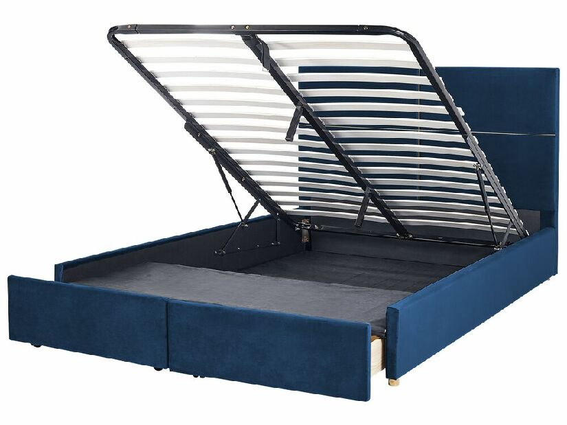 Manželská posteľ 180 cm Vissarion (modrá) (s roštom a úložným priestorom)