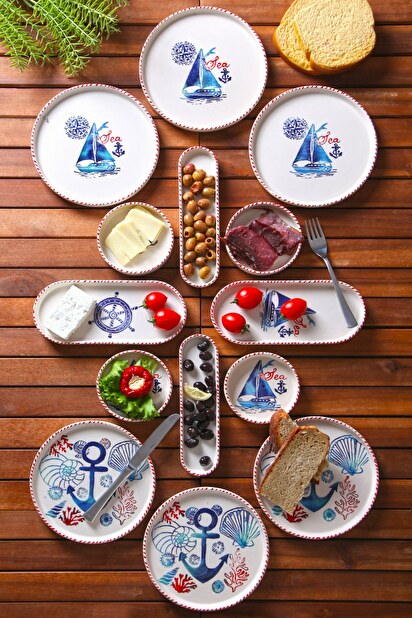 Raňajková súprava (14 Pieces) Kashmere (biela + modrá + červená)