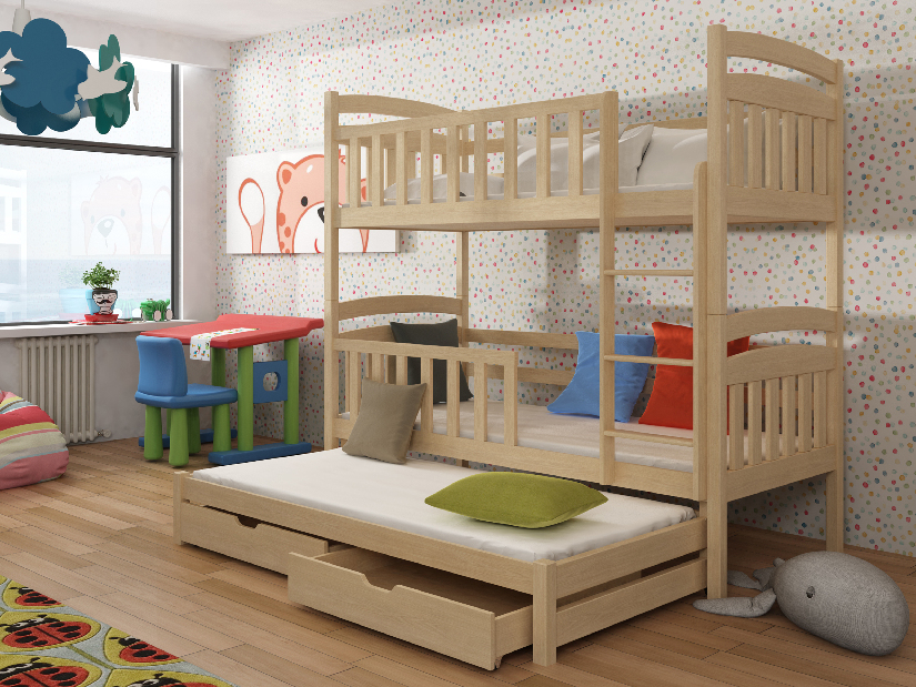 Detská posteľ 90 x 190 cm VIOLA (s roštom a úl. priestorom) (borovica)