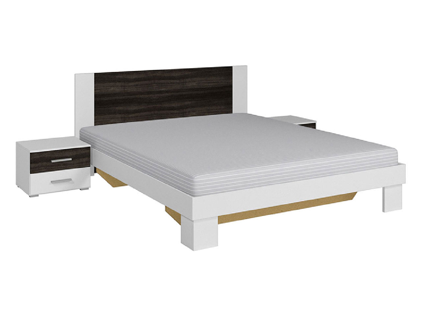Manželská posteľ 180 cm Verwood Typ 52 (biela + orech) (s noč. stolíkmi)