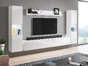 Obývacia stena Nova XL (biela + lesk biely) (osvetlenie LED biele)