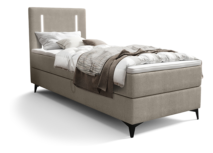 Jednolôžková posteľ 90 cm Ortega Bonell (hnedosivá) (s roštom, s úl. priestorom) (s LED osvetlením)