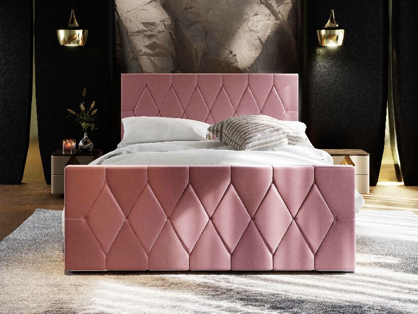 Manželská posteľ 180 cm Alex (svetloružová) (s roštom a úložným priestorom)