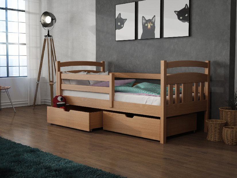 Detská posteľ 80 x 180 cm Kayla (s roštom a úl. priestorom) (buk)