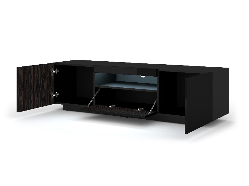 TV stolík/skrinka Aurinko 150 (lesklá čierna) (s osvetlením)