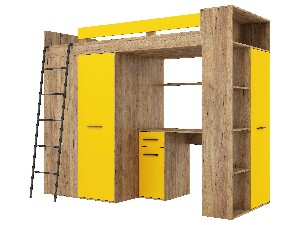Poschodová posteľ 90 cm Vivian (L) (s roštom) (dub craft zlatý + žltá)